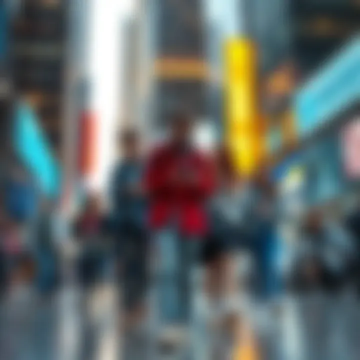 A group of people walking in a city, looking at their phones, appearing disengaged and disconnected from each other