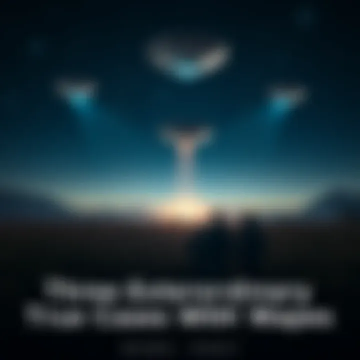 A group of people in a dark field looking up at the stars, with bright lights appearing in the sky