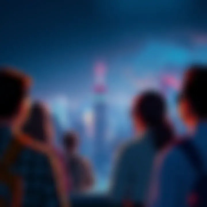 A group of people gazing at a bustling city skyline, reflecting on the excitement and challenges of urban life.