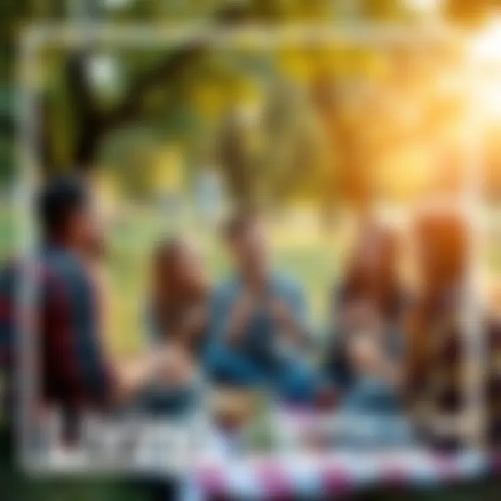 A group of friends enjoying a picnic in a park, sharing laughter and food, symbolizing human connection.
