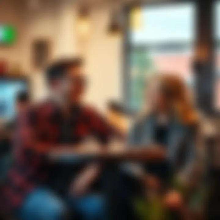 A man and a woman sitting together in a cozy café, smiling and engaging in conversation, showcasing effective communication techniques.