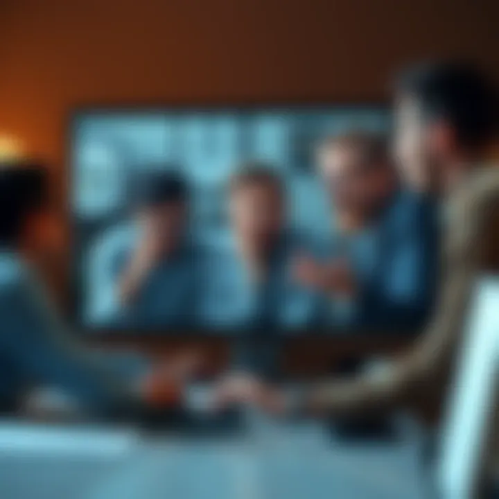 A group of people arguing passionately on a computer screen with humorous expressions