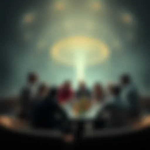 People gathered around a table sharing their thoughts on aliens and theories about their existence