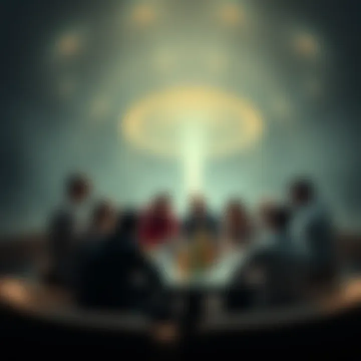 People gathered around a table sharing their thoughts on aliens and theories about their existence