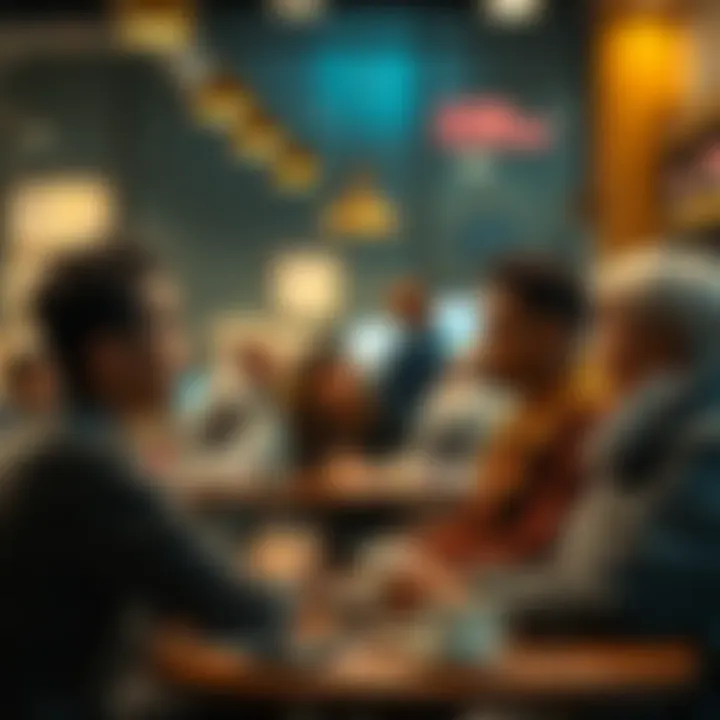 People discussing truth A group of diverse people engaging in a conversation about truth and media influence in a coffee shop setting