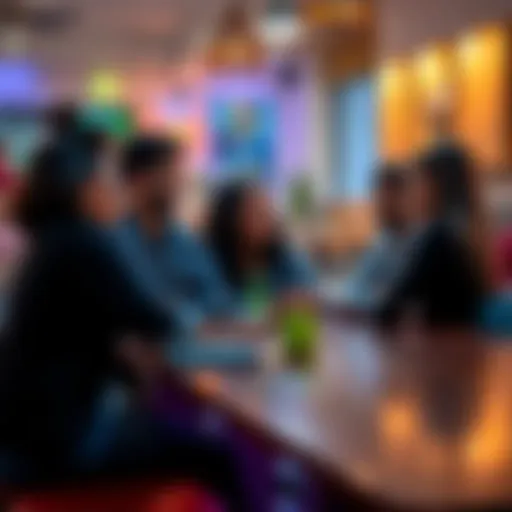 A group of friends sitting around a table, engaged in a lively conversation about candid truths in modern life.