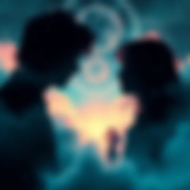 A serene scene of two silhouettes in a dreamlike setting, representing the idea of spirits connecting through dreams.