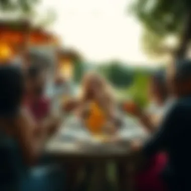 People enjoying imperfect moments Group of people laughing and sharing a meal outdoors, celebrating life in a relaxed atmosphere