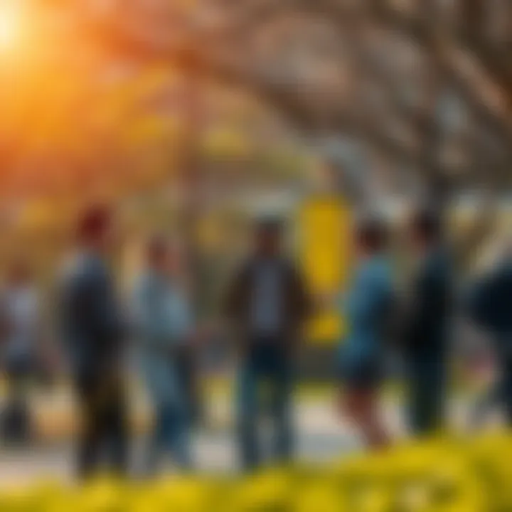 A group of people having a conversation in a park, enjoying face-to-face interactions without technology.