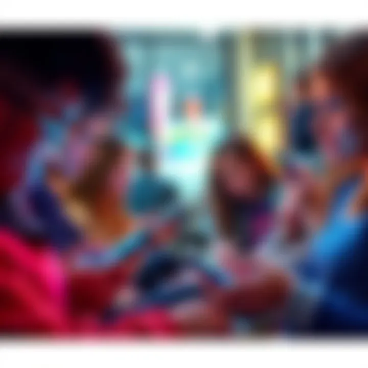 People interacting with smartphones A group of people sitting together but focused on their smartphones, showing a lack of personal connection.