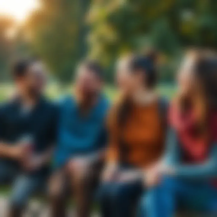 A group of friends laughing and enjoying each other's company in a park.