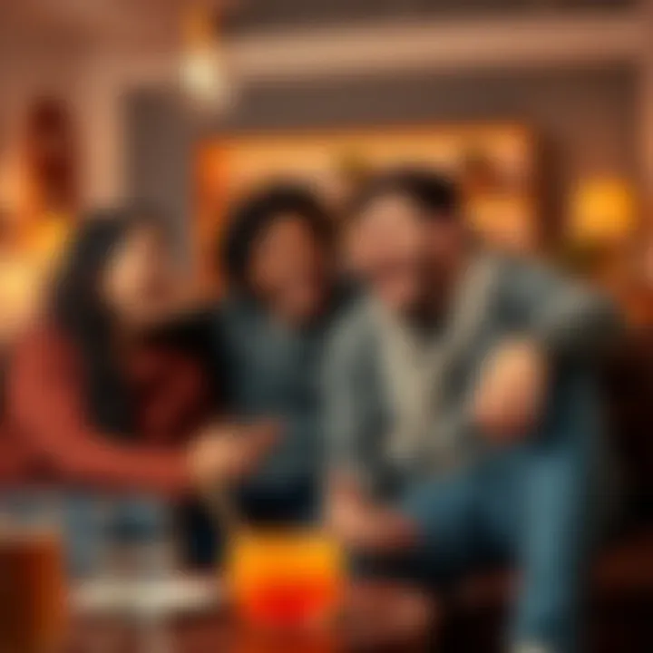 A group of friends laughing and enjoying time together in a cozy setting