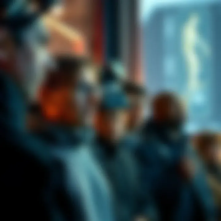 Group of people looking at a sight A group of people observing a peculiar sight that others seem to overlook, expressing curiosity and surprise