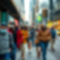 A diverse group of people wearing masks while walking in an urban setting, reflecting changes since 2019.
