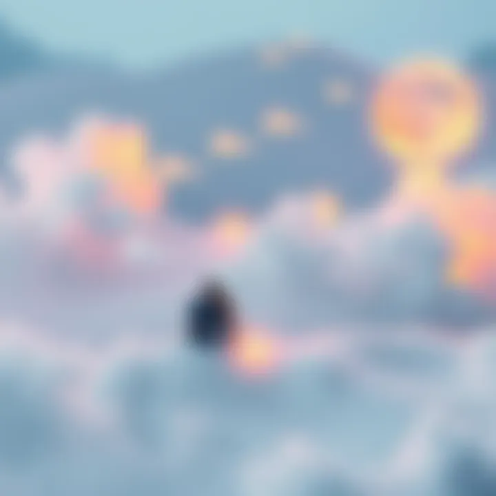 A peaceful scene showing two people sitting together in a dreamlike setting, surrounded by soft colors and clouds, suggesting a dream meeting.