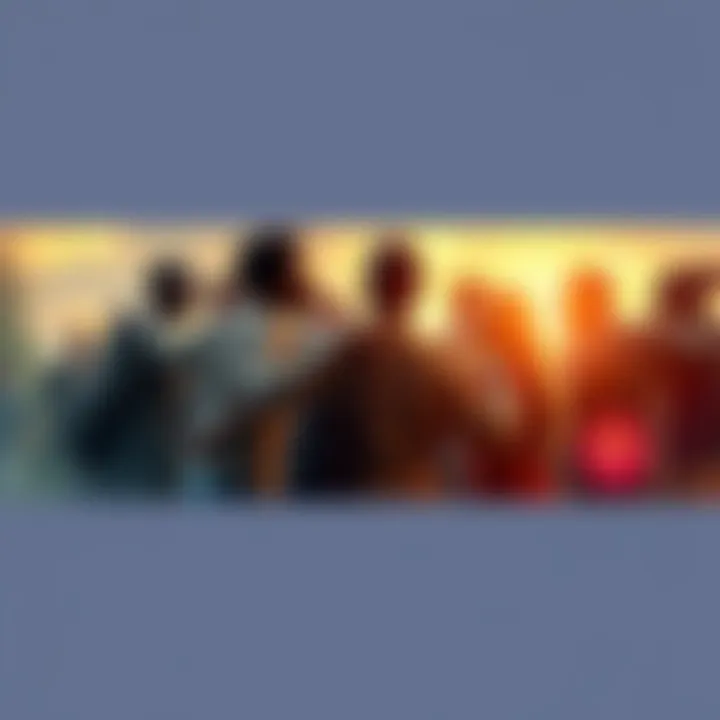 A diverse group of people supporting each other while facing challenges, symbolizing resilience and teamwork.