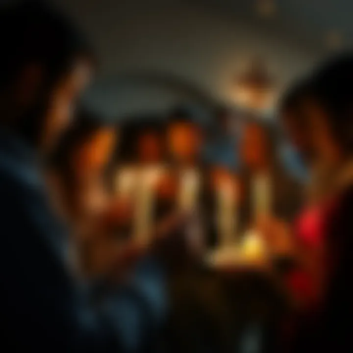 People praying together A group of diverse people holding candles and praying in a circle, symbolizing unity between Christianity and Santeria