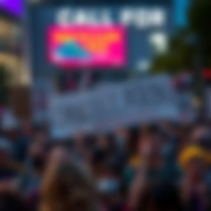 A diverse group of people holding signs demanding cancellation, showing their passion and unity in a public demonstration.