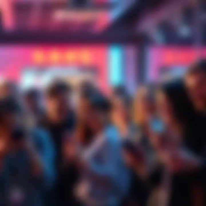 A group of people laughing and looking at their phones, sharing popular memes and trends on social media