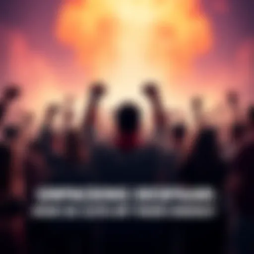 People standing together in defiance A group of people united with raised fists, expressing rebellion against societal norms