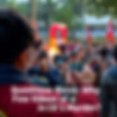 People with smartphones recording an event A crowd of students holding smartphones as they film a chaotic scene outdoors, indicating a significant incident has occurred.