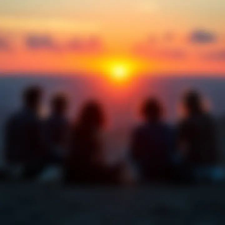 People reflecting on a brighter future A group of people sitting together, discussing their hopes for humanity's future during a sunset, symbolizing unity and hope.