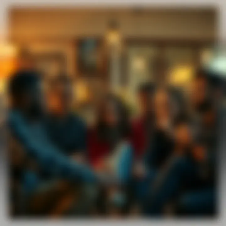 A group of diverse people deep in thought, discussing their personal beliefs and truths in a cozy setting.