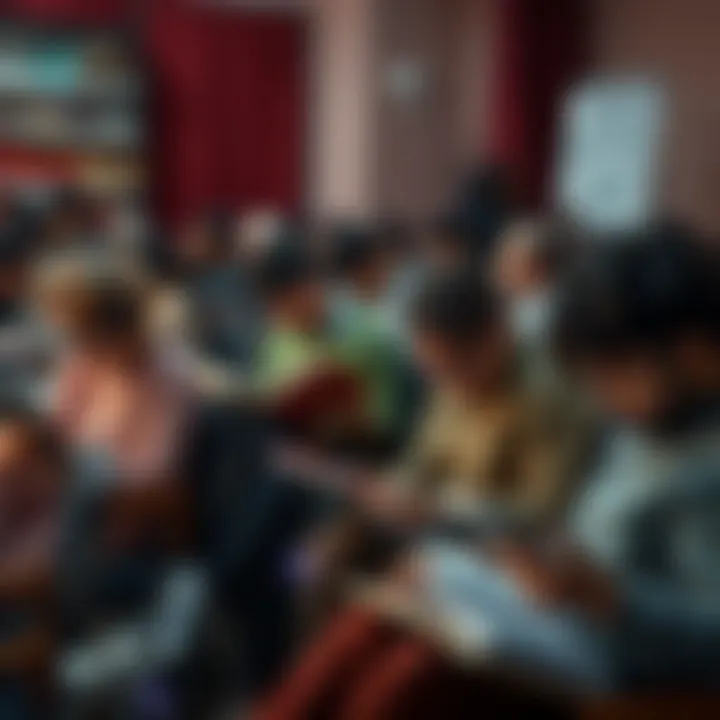 A group of people sitting with laptops and books, actively searching for information on various topics, showing engagement in self-research.