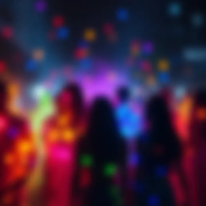 A group of individuals surrounded by colorful glowing lights, representing auras, in a serene outdoor setting.
