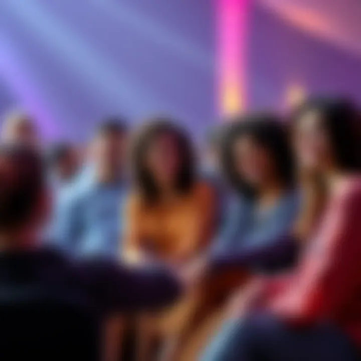 A diverse group of people sitting together, sharing their personal angel encounters and experiences, smiling and engaging with each other