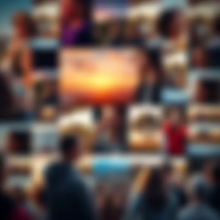 A collage of people sharing personal stories and experiences on Instagram, featuring various posts with heartfelt captions and vibrant photos.