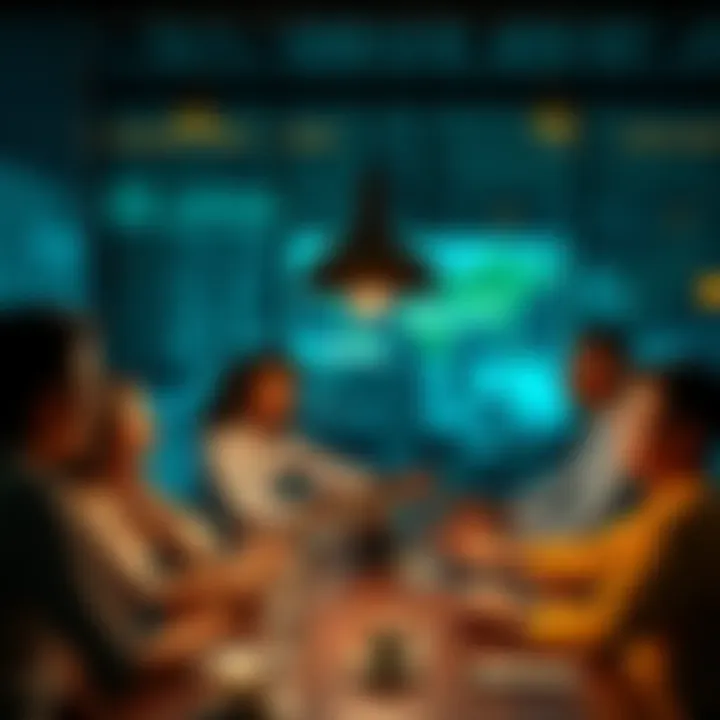 A group of diverse people discussing and sharing ideas around a table, representing different viewpoints leading to common conclusions.