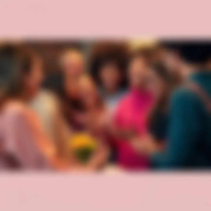 A group of diverse people expressing affection and gratitude, smiling and interacting with each other in a warm atmosphere.