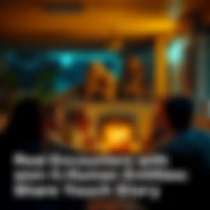 Group of people discussing their experiences with non-human entities like aliens and mythical beings in a cozy setting