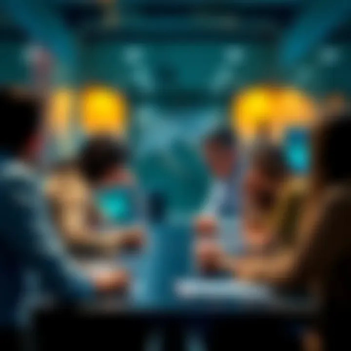 Group of people discussing their thoughts on an item at a table