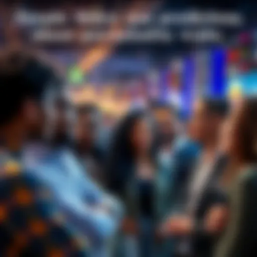 A group of diverse individuals engaging in conversation about personality traits in a vibrant setting