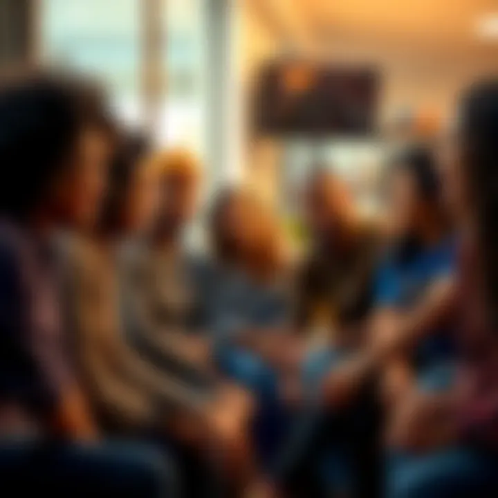 A group of diverse people sitting together, discussing their daily relatable experiences and laughing.