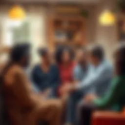 A group of diverse individuals sitting in a circle, engaging in conversation about their personal life experiences, each expressing emotions and thoughts about their mysteries.
