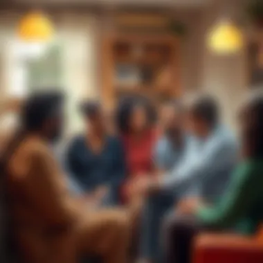 A group of diverse individuals sitting in a circle, engaging in conversation about their personal life experiences, each expressing emotions and thoughts about their mysteries.