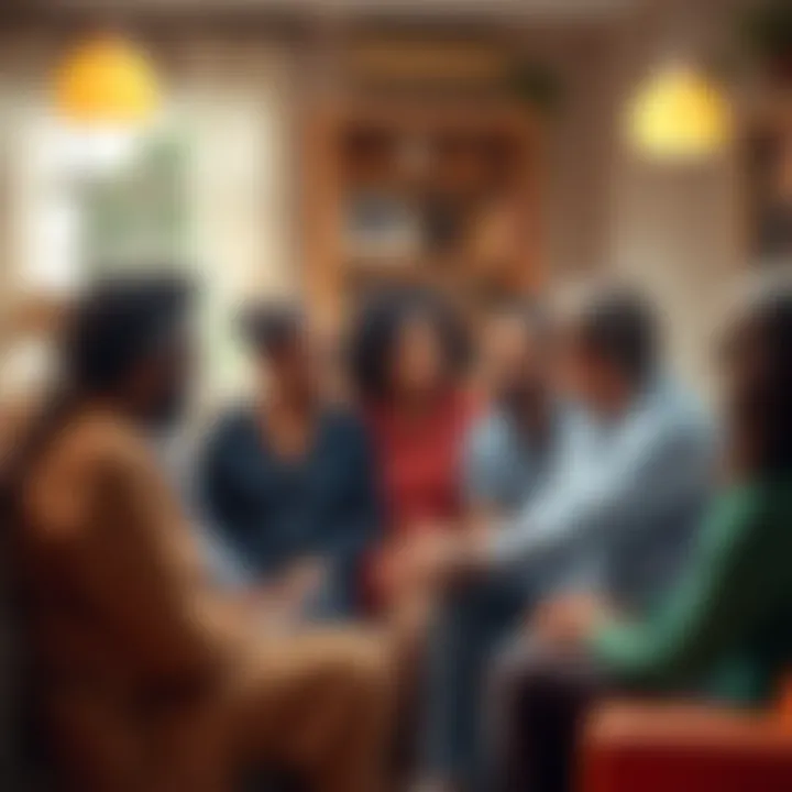 A group of diverse individuals sitting in a circle, engaging in conversation about their personal life experiences, each expressing emotions and thoughts about their mysteries.