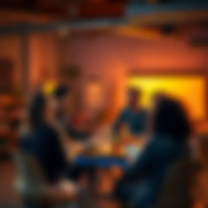 A group of people enthusiastically sharing their recent creative successes in a workshop setting