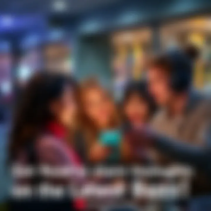 A group of people discussing trending topics on their devices