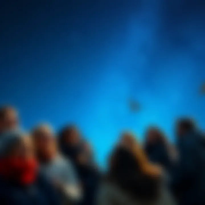 A group of people smiling and gazing at a clear starry sky after a coronal mass ejection, creating a peaceful atmosphere.