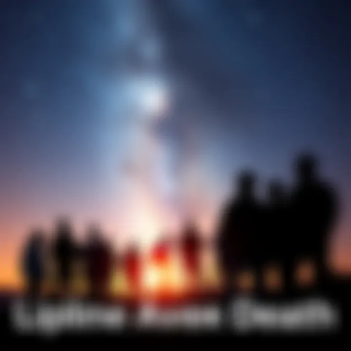 Silhouettes of people looking at stars Group of people gazing at a starry sky, contemplating life after death