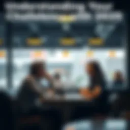 A man and a woman sitting at a cafe table, engaged in conversation, looking thoughtful and attentive to each other