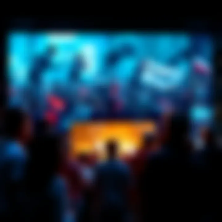 People watching news on a screen A group of people staring at a news broadcast showing chaotic scenes from around the world, expressing concern and sorrow.