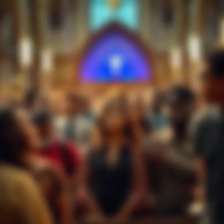 People Worshiping in a Church A diverse group of people attending a church service, engaged in worship and prayer.