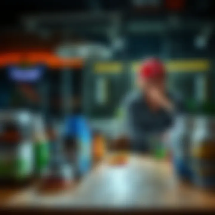 Various performance booster products on a table with a person contemplating choices