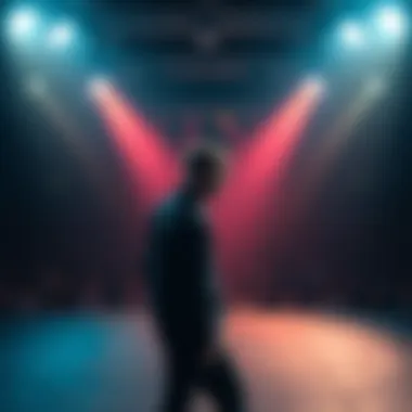 A performer stands on stage with a dull expression, surrounded by an empty crowd, illustrating the decline in energy at a recent show.