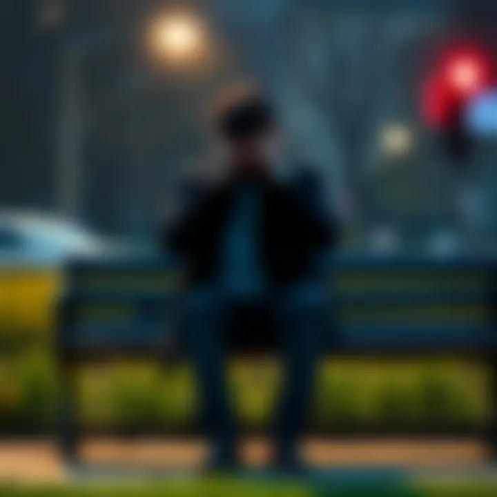A person sitting on a park bench with their head in their hands, looking distressed and alone, symbolizing mental health struggles.